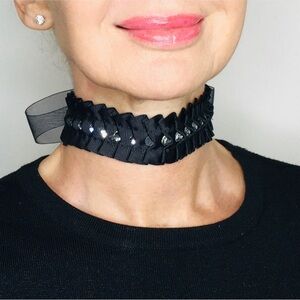 Amber Crystal & Black Ribbon Chocker